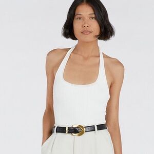 DISSH Eddison White Ribbed Stretch Knit Halter Top